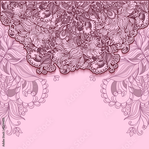 Template with doodle flowers  lace in pink lilac