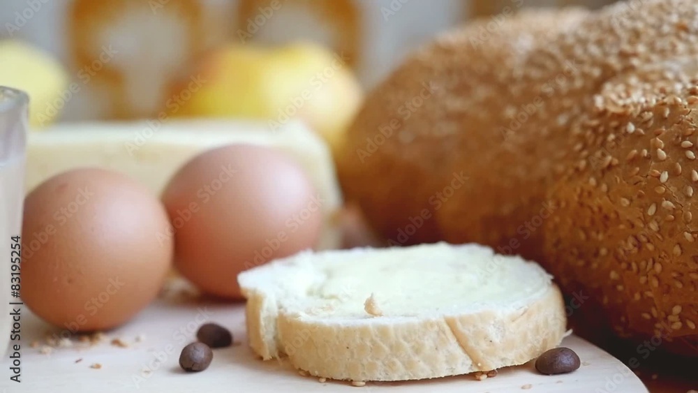 Slowmotion. Healthy breakfast on the table close up Slowmotion. Healthy breakfast on the table close up