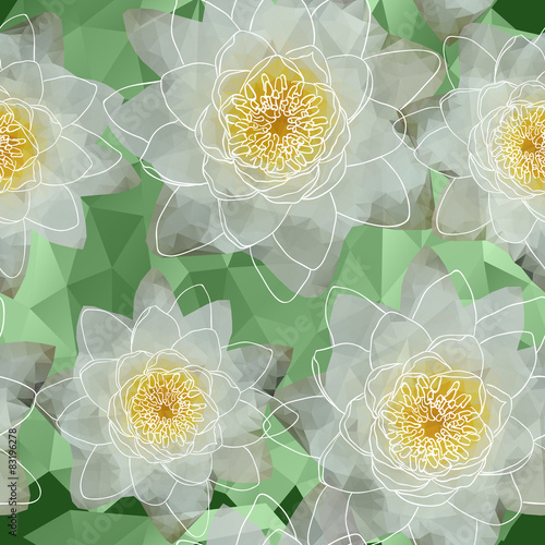 Fototapeta Naklejka Na Ścianę i Meble -  Pattern with blooming water lilies in triangles style