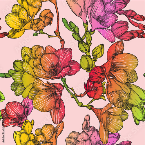 seamless pattern with Beautiful of spring freesias