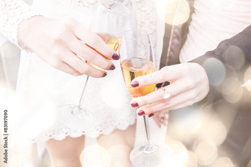 Champagne toast.Two young woman celebrating with champagne. Champagne toast.Two young woman celebrating with champagne.