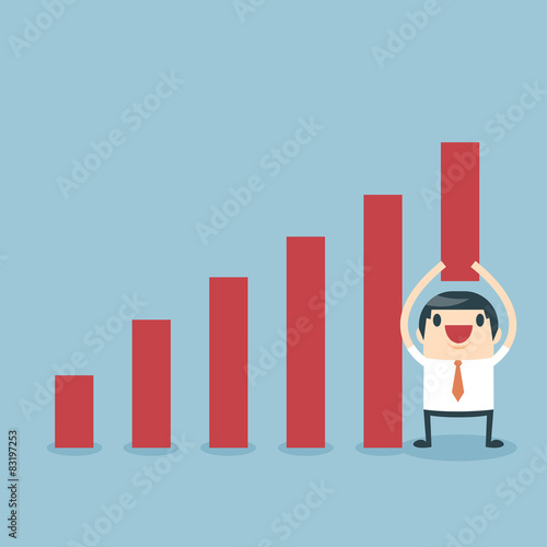 Businessman lifting increase graph.