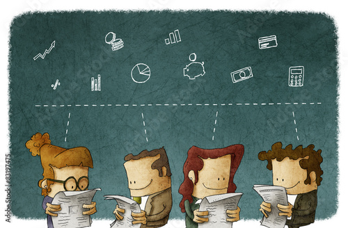 businesspeople reading newspaper