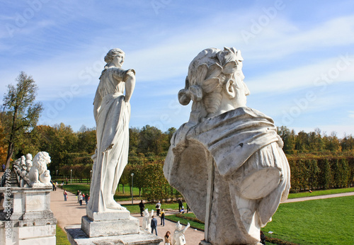 White ancient statues in the park