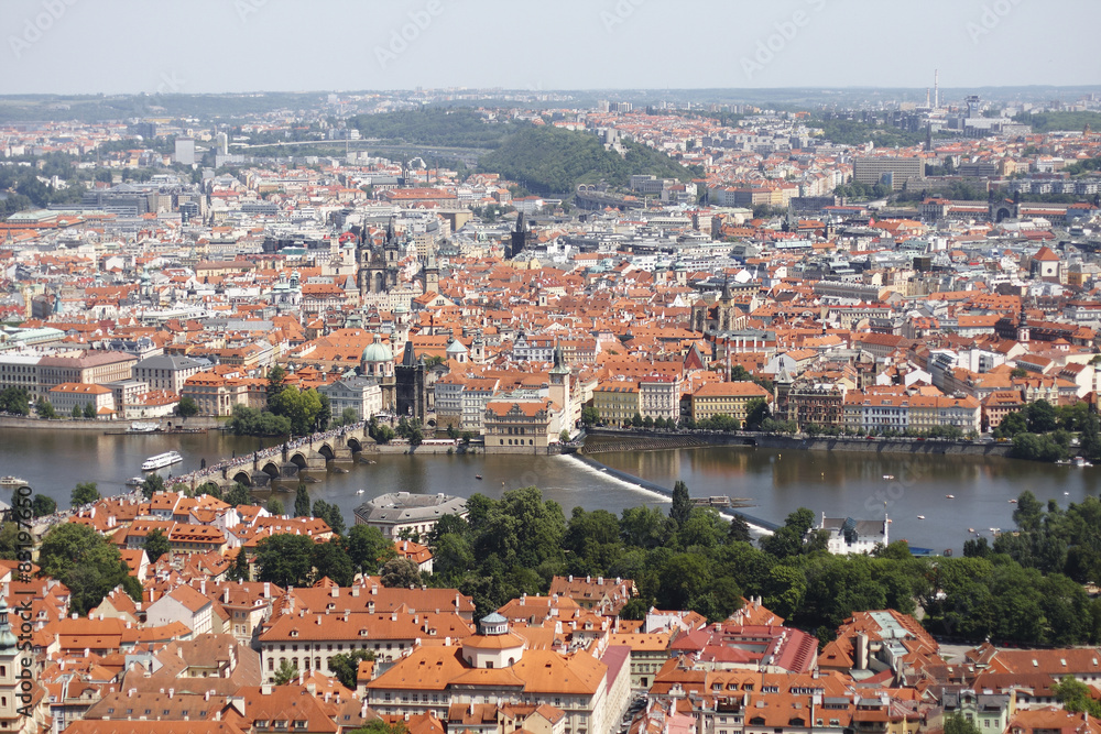 View on Old Town and Clarles Bridge in Prague