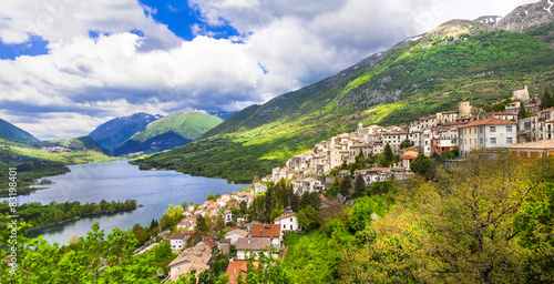 beautiful Italy - panoramic view of lake Barrea and viallge photo