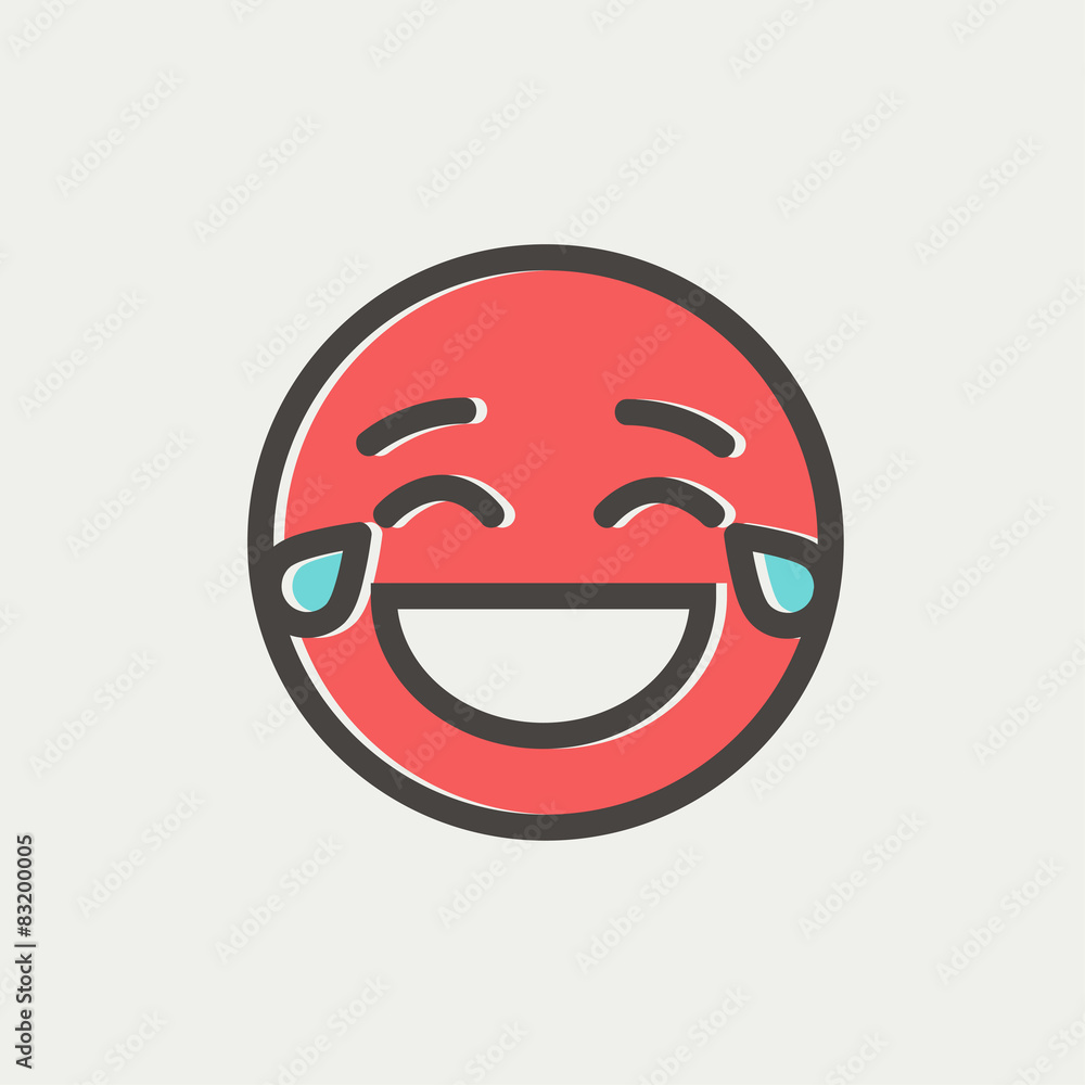 Wall Mural Laughing emoticon with tears of joy thin line icon