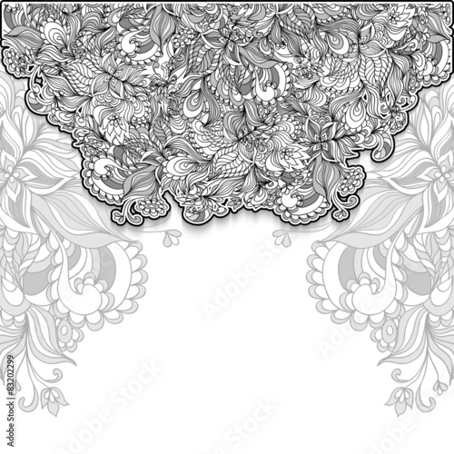 Template with doodle flowers   lace in grey