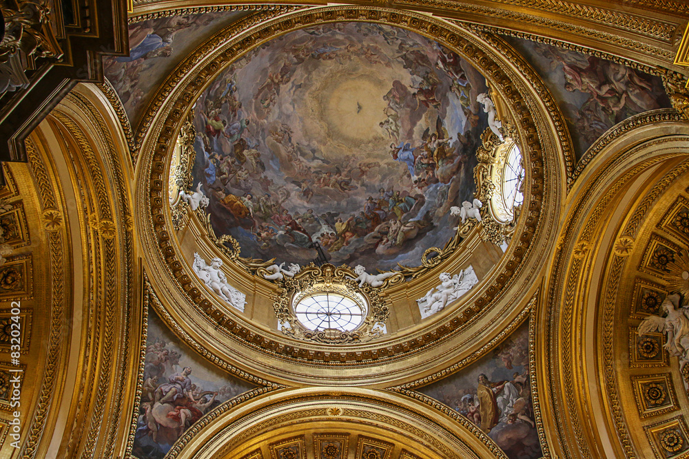 Madrid.Spain. - 23.04.2015: Beautiful ceiling. Royal Palace.