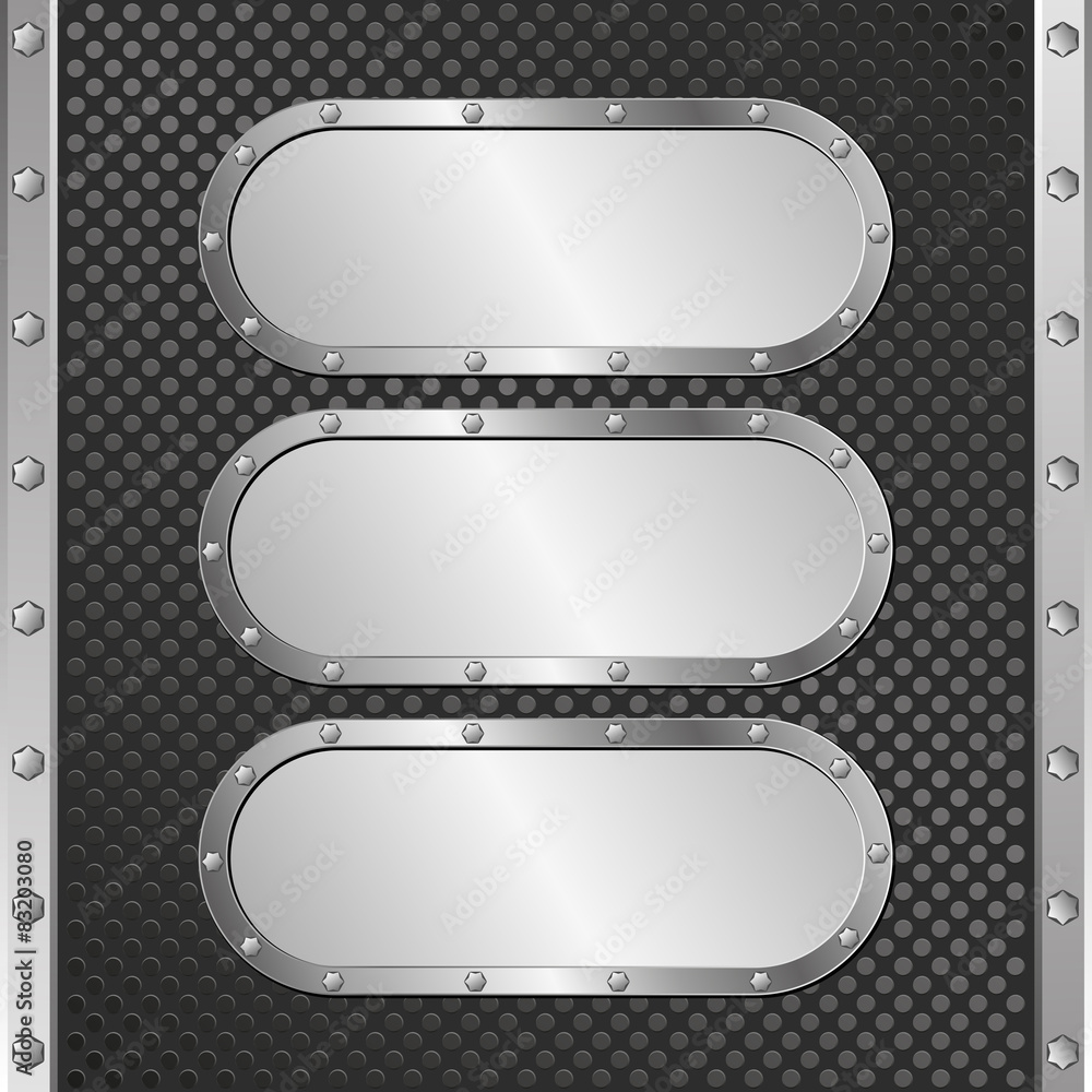 three steel banners on black textured background three steel banners on black textured background