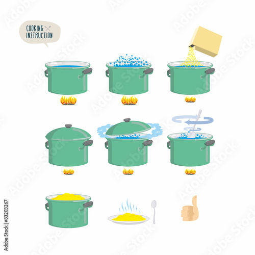 Set icons for instruction. Infographics Cooking porridge.
