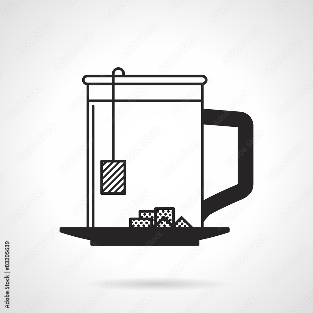 Fototapeta premium Tea cup with sugar black vector icon