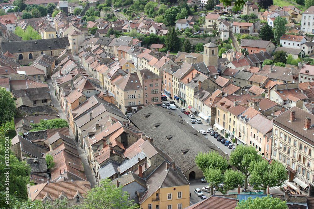 View on traditional medieval French village Cremieu