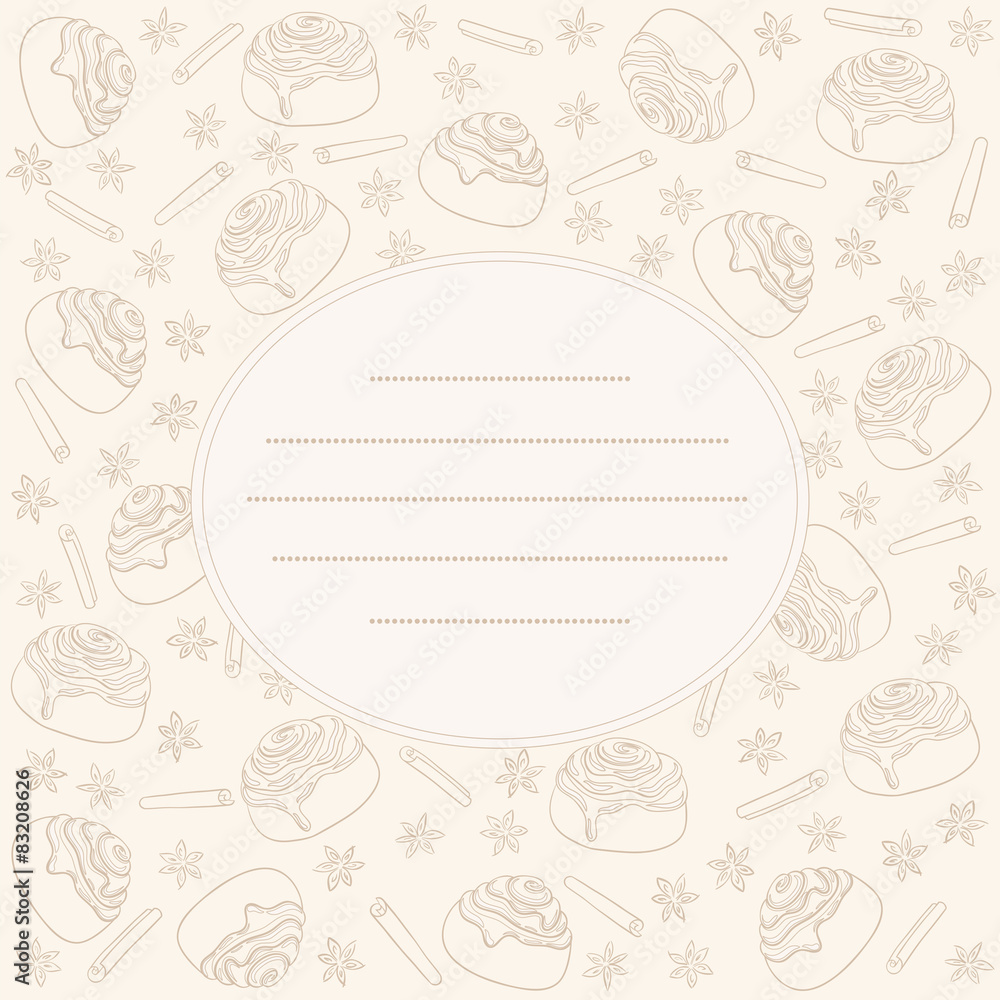 Cinnamon rolls and spices card. Copyspace for text. Cinnamon rolls and spices card. Copyspace for text.