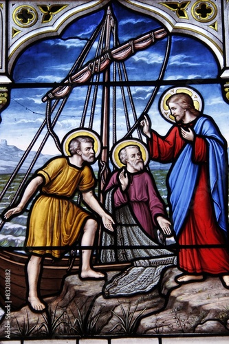 Pêcheurs, vitrail de l'église Saint-Seine à Corbigny, Bourgogne