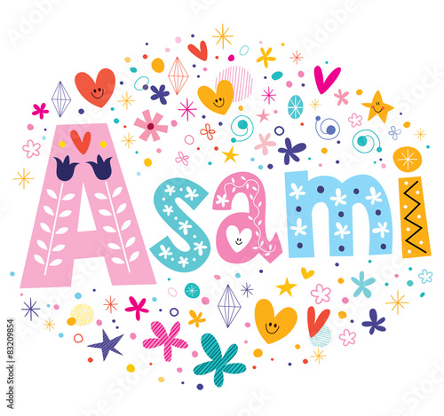 Asami girls name decorative lettering type design