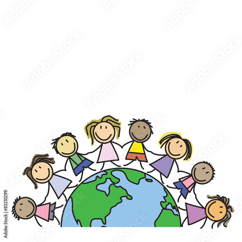 Kids on world - group of children on globe - illustration