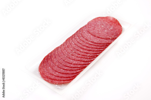 Sliced salami on the package