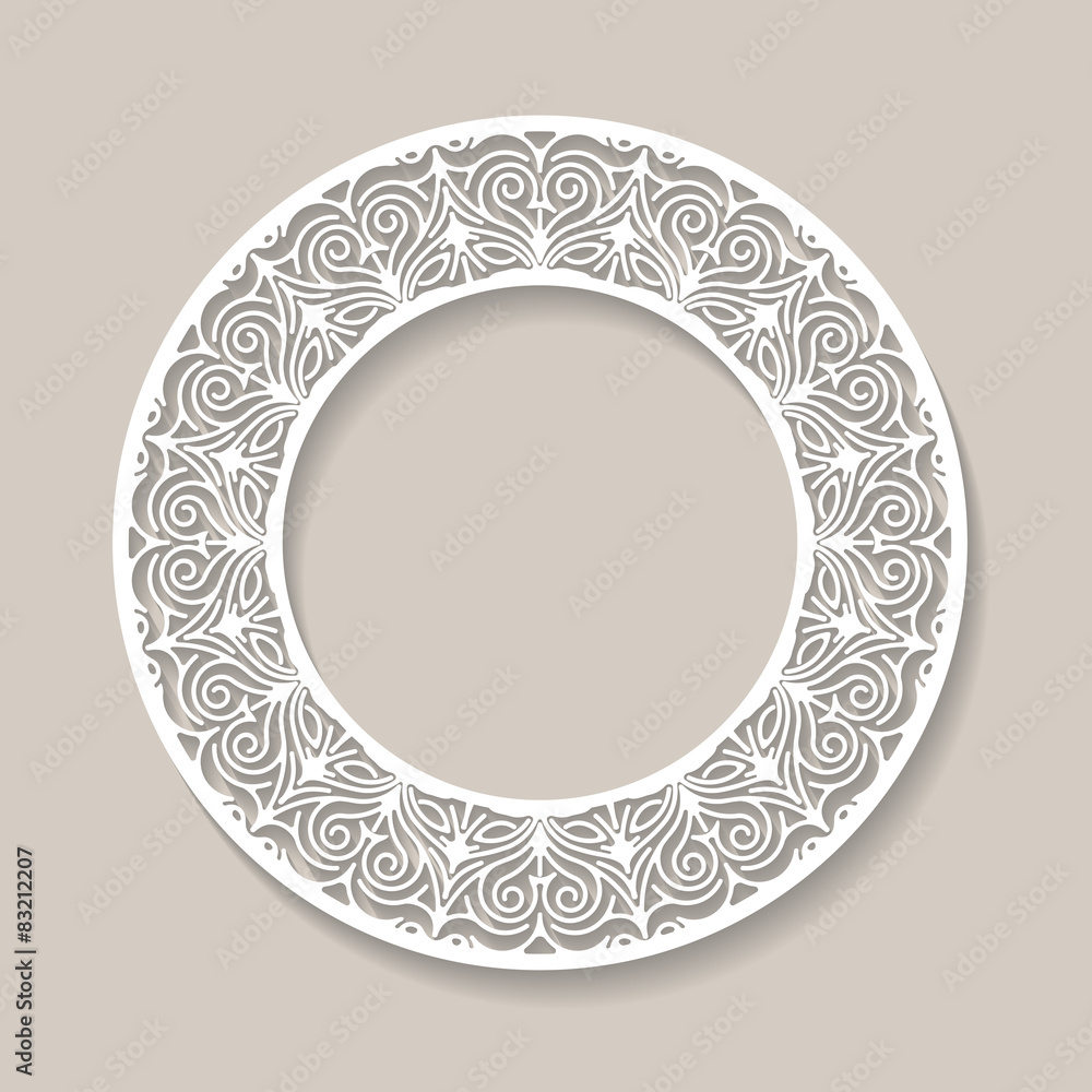 Circle lace ornament, round ornamental geometric doily pattern w Circle lace ornament, round ornamental geometric doily pattern w