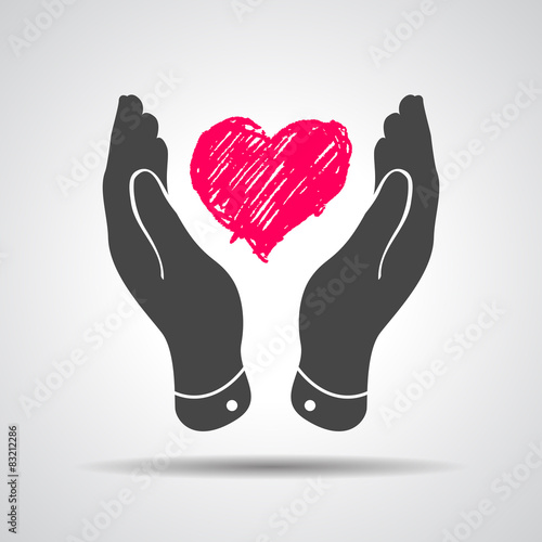heart in flat hands icon - vector illustration