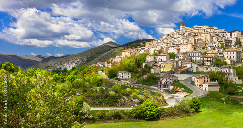 Abruzzo tourism, Italy . The most beautiful italian villages  (borgo) Castel del Monte -  Located in Gran Sasso mountain range. 