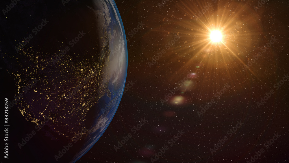 Fototapeta premium Cinematic and very realistic sunrise seen from space