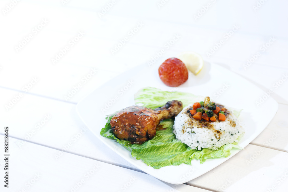 Oven cooked Chicken leg dish with rice Oven cooked Chicken leg dish with rice