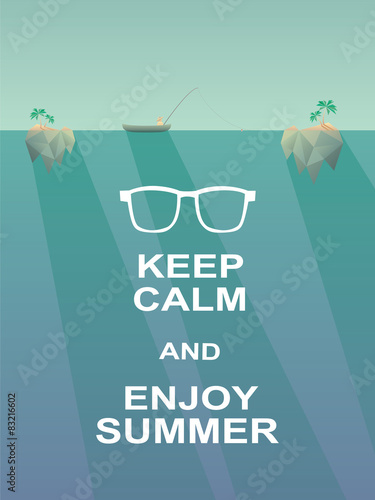 Keep calm and enjoy summer motivational poster with polygonal