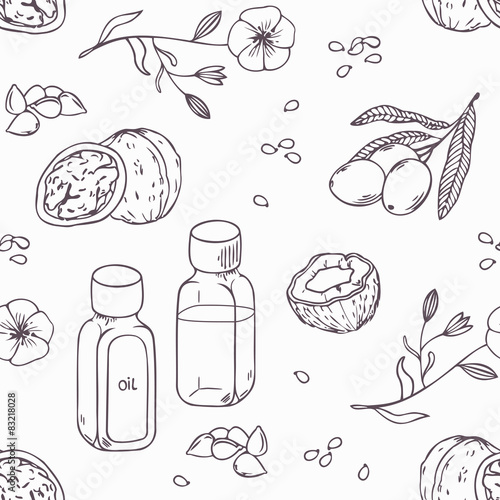 Healing oils outline seamless pattern. Healthy background