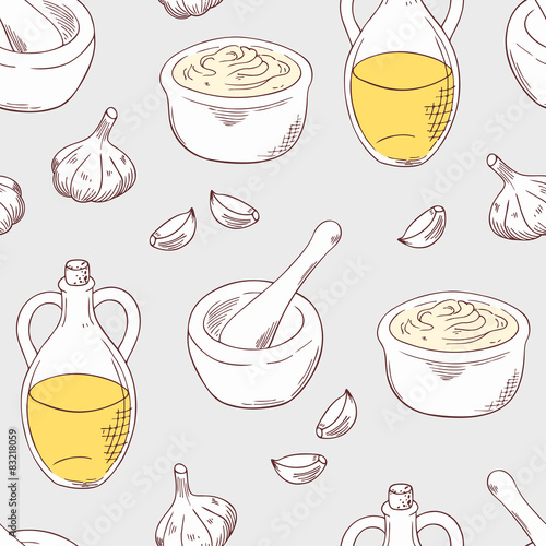 Photos Hand drawn aioli sauce seamless pattern background