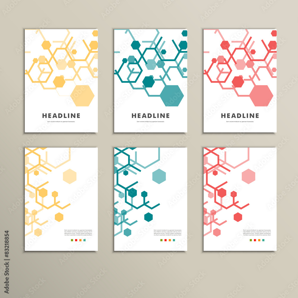Set of six book covers the background hexagons Set of six book covers the background hexagons
