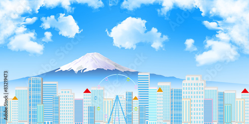 富士山　建物　背景