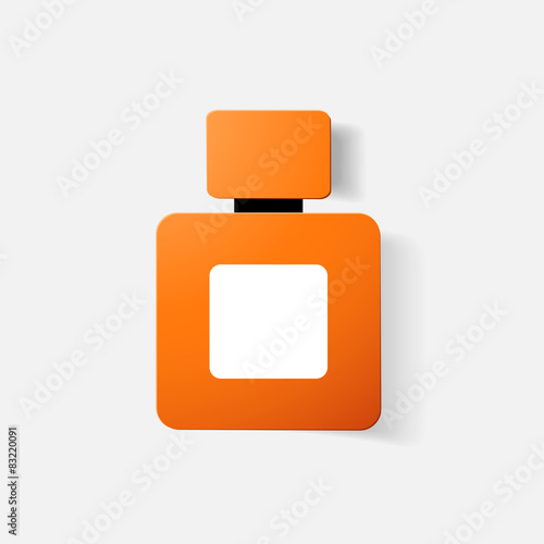 Paper clipped sticker: bottle of perfume, cologne