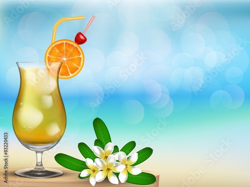 Have a nice vacation summer beach with drink and flower