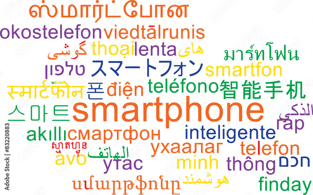 Smartphone multilanguage wordcloud background concept