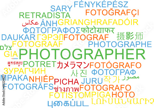 Photographer multilanguage wordcloud background concept