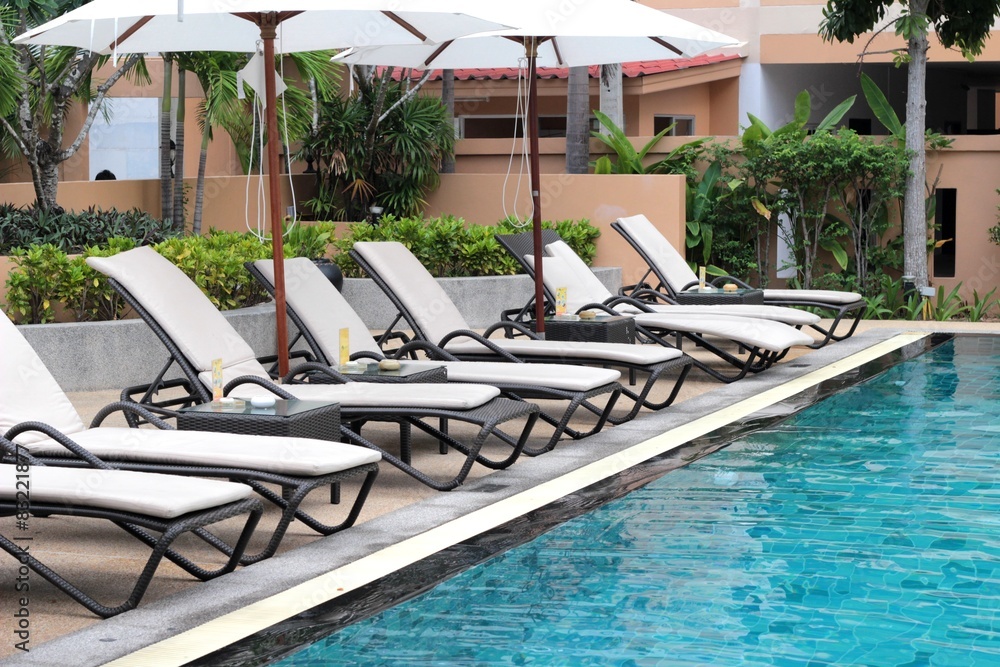 Fototapeta premium Sun deck with a swimming pool.