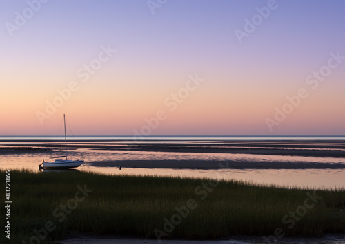 Sailboat Stranded in Paine's Creek Marsh, Cape Cod Massachusetts