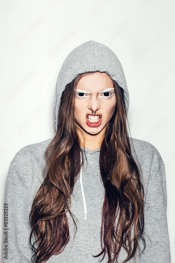 Obraz premium scary evil woman with black eyes for Halloween concept