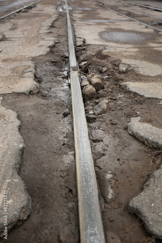 Very bad quality road with potholes and puddles