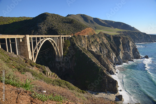a historic Bixby bridge along coastline california route one