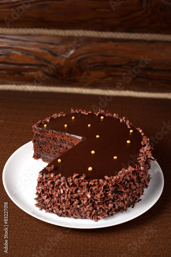 Chocolate cake on a dark background