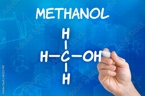 Принти на полотні Hand mit Stift zeichnet chemische Strukturformel von Methanol