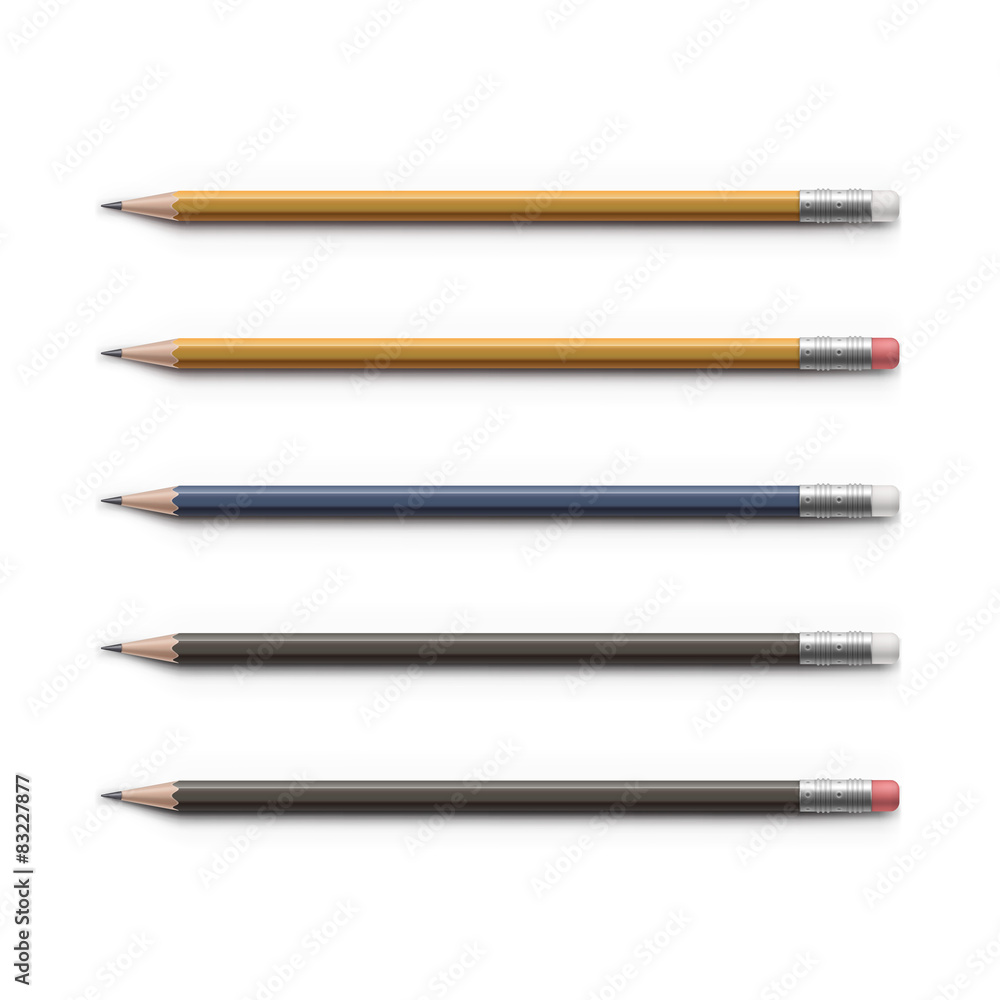 Set of Multicolored Pencils with Erasers Isolated Set of Multicolored Pencils with Erasers Isolated