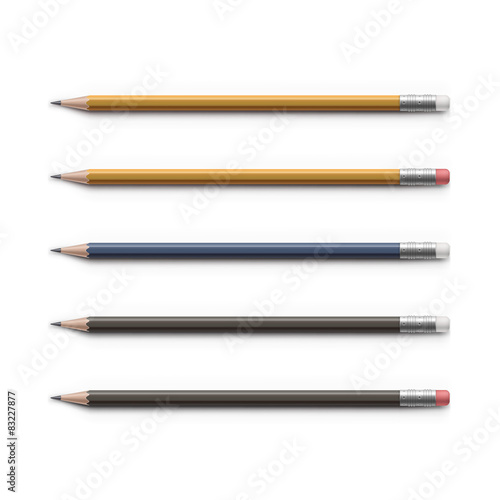 Set of Multicolored Pencils with Erasers Isolated