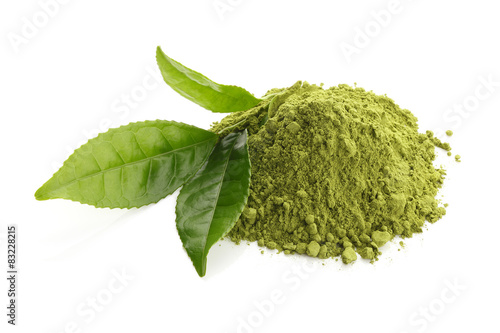 Matcha/ Green Tea powder and fresh green tea leaves