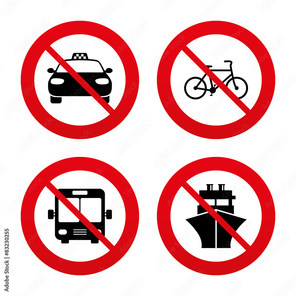 Transport icons. Taxi car, Bicycle, Bus and Ship Transport icons. Taxi car, Bicycle, Bus and Ship