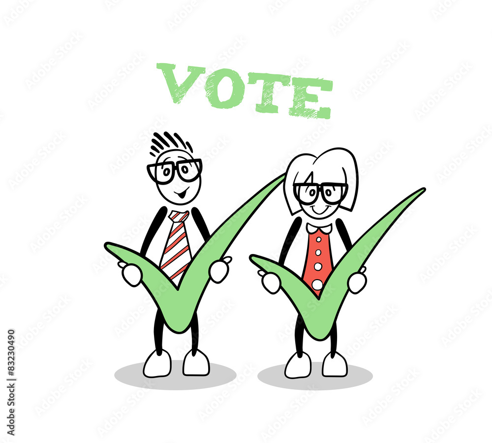Cute cartoons showing green voting ticks