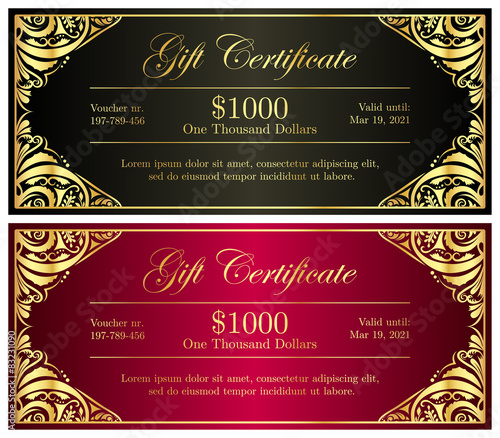 Luxury black and red gift certificate in vintage style