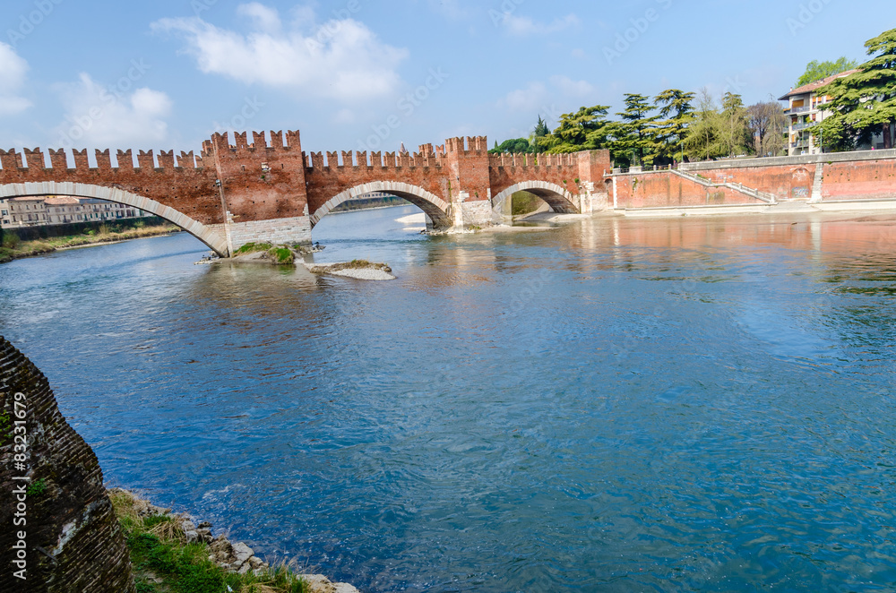 Castelvecchio, bridge and fortress, Adige river, Veneto, Italy